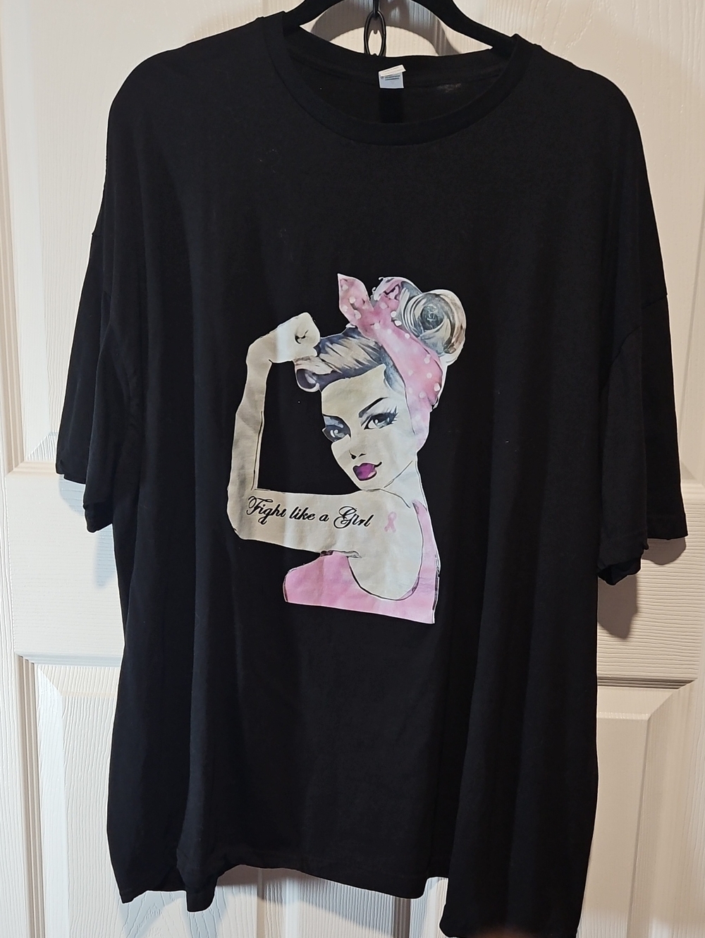 Black 'Fight Like a Girl' Short Sleeve Graphic Tee with Pink Accents